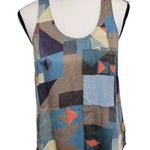 ELK Size XS Hi Low Sleeveless Abstract Silk Blouse 100% Silk Blue Photo 0