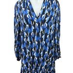 ZARA  Blue Black White Geometric V Neck Long Sleeve Mini Shift Shirt Dress Size M Photo 2