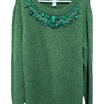 H&M Green Embellished Sweater Jewel Neck Long Sleeve Knit Top Size Large Photo 0