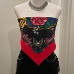 American Vintage VTG "Always a Lady" Black & Red Multicolor Rose Floral Print Bandana Crop Top Photo 1