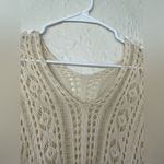 Vintage Womens Tunic Coverup Beige Crochet Tassel Relaxed Sheer Hippie Boho; M Tan Size M Photo 3