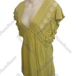 Free People  Falling Water Embroidered Tunic Top Citron Flutter Sleeves Women M Photo 0
