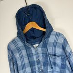 American Eagle Womens Cropped Flannel Button Down Sz XL Hooded Distressed Photo 5