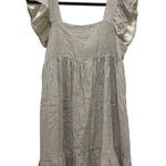 Miou Muse Gray & Cream Stripe Ruffle Sleeve Tiered Mini Dress Size L Photo 0