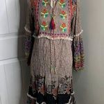 Anthropologie  Raga Boho Embroidered Maxi Dress Peasant Floral Tassel Cottagecore Photo 0
