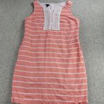 Talbots  Womens Dress 14 Orange White Striped Linen Blend Sleeveless Lace Crochet Photo 15
