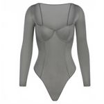 SKIMS  Glissenette Long Sleeve Bodysuit Underwire Bustier Thunder Women's Small Photo 1