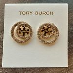 Tory Burch New  Miller 18K-Gold-Plated & Crystal Logo Stud Earrings on TB Card Photo 4