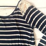 Hippie Rose Women’s XL Long Sleeve Top Navy Blue White Stripes Lace Shoulders  Photo 2