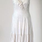 Aakaa Nude Cream Linen Rayon Blend Romantic Cottage Core Linen Tiered Midi Dress S Photo 0