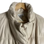 Something Navy Cream Faux Leather Oversized Trench Puffer Coat Size Small Photo 6