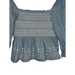 American Eagle Denim Chambray Peplum Top Smocked Embroidered Size Small Photo 3