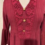 Knox Rose Women Burgundy Lace Front Bell Sleeve Boho Peasant Cottagecore Dress M Photo 2