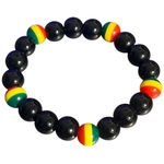 Glass Bead Rasta Stretch Bracelet Black Red Yellow Green 22.20g Sitting at 6" Photo 0