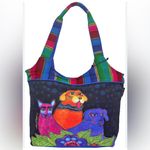 NWT Laurel Burch Three Amigos Dog Cat Large Tote Bag Zip Shoulder Purse Canvas Black Photo 1