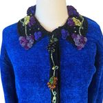 Vintage That Sweater Chenille Glass Beaded Grapes Embellished Cardigan Sweater Blue Size M Photo 1