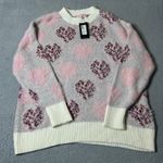 Glitz & Ears Sweater Womens M Pink Cream Fuzzy Leopard Heart Pearl Sweater NEW Size M Photo 0