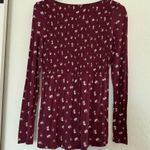 American Eagle  Top Burgundy Floral Smocked Long Sleeve Babydoll Fall Winter Sm Photo 1