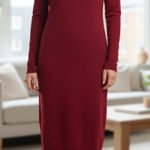 ZARA NWOT  Boat Neck Long Sleeve Super Soft Midi Dress Stretch Red Medium Photo 0