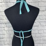 Hula Honey cut out halter tie bikini top light blue/grey w/shimmer sz L Photo 9
