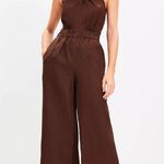 Loft NWOT  Beach Linen Halter Open Back Jumpsuit In‎ Brown Minimalist Size XL Photo 0