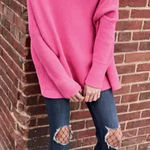 Free People  Ottoman Slouch Tunic Size M Bright Pink Long Sleeve Oversized Ribbed Photo 0
