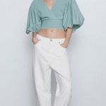 ZARA Blogger Mint Voluminous Balloon Sleeve Smocked Crop Top Photo 0
