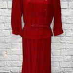 Vintage Maggie London Jeannene Booher Red Silk 2 Piece Set Size 10 Skirt Belt Photo 3