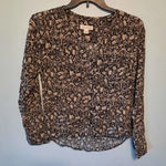 Treasure & Bond  Brown & Beige Shirred Floral V-neck Blouse w Shirt Tail Sz S Photo 0