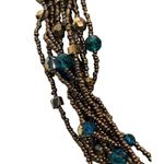Multi Strand Seed Bead Necklace Copper Blue Glass Beads Collar Choker Adj 21" Photo 2