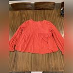 Polagram  Rust Red & White Dainty Floral Boho Ballooon Sleeve Peplum Top small Photo 13