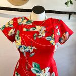 1970s Made in Hawaii Island Fashions Tropical Hawaiian Print Maxi Dress Size 12 Red Photo 10