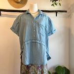 Free People  Blue Linen Cotton Collared Oversized Weekend Shirt Size Small Photo 2