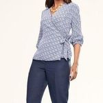 Talbots ‎ Blue/White Floral Shirt 3/4 Sleeve Flowy Wrap Side Tie Blouse Top Sz SP Photo 0