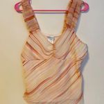 Fashion Bug Y2K Cinched Fit and Flare V Neck Sleeveless Tank Blouse Orange Large Photo 0