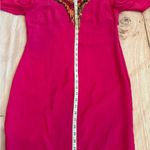 Trina Turk  Women Hot Pink Silk Dress Size 6 Sequin Shift Long Sleeve READ Photo 3