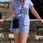 Banana Republic Blue White Linen Striped Romper Photo 2