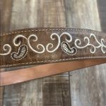 Brown Embroidered Leather Belt with Silver Buckle Photo 2