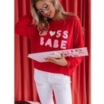 Trendy Boss Babe Oversized Sweatshirt Red Size M Photo 2