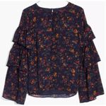 Madewell Ruffle-Sleeve Top Women's Small Navy Blue Floral Climbing Vine Blouse Photo 11