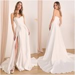 Lulus LULU’S Lifetime Of Love White Satin Strapless A-Line Gown Photo 0