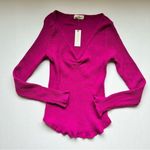 Anthropologie  T.la Cinched V-Neck Ribbed Top Pink Rose Size Medium NWT Photo 2