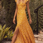 Lulus NEW! Lulu’s Fresh Picked Mustard Yellow Floral Backless Maxi Dress Size M NWT Photo 0