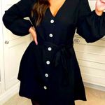 In The Style Balloon Sleeve Button Down Mini Dress Jac Jossa Black Tall Sz 10 New Photo 0