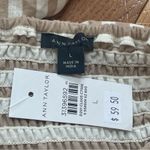 Ann Taylor  Striped Smoked back square neck Tan & White Balloon Sleeve Top Sz L Photo 6