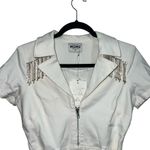 Show Me Your Mumu NEW NWT  Outlaw Romper White Rhinestone Fringe Denim Photo 5