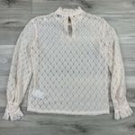 Sandro  Paris Women's Cream Lace Eyelet Blouse Mock Neck‎ Ruffle Sleeve Sz 1 US S Photo 5