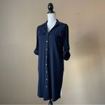 Calvin Klein | Navy Blue Button Down Roll Tab Sleeve Dress Sz 6 Photo 5