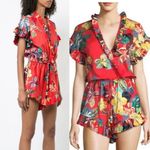 Alexis ‎ red floral tropical Faine ruffle romper XS vacation summer beach Photo 1