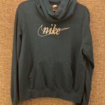 Nike Womans Hoodie Small Center Logo Swoosh Bling Silver Cowl Neck Sweatshirt Photo 0